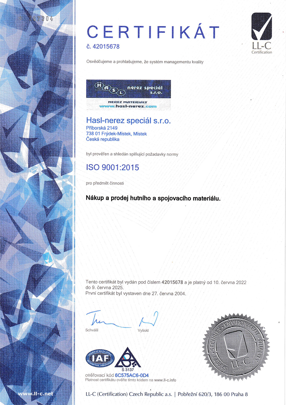 Certifikát ISO 9001